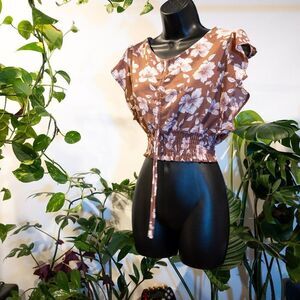 Monteau Floral Ruffle Crop Tank, Size S